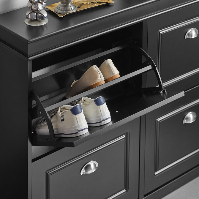 Haotian FSR79-SCH, Black Shoe Cabinet with 4 Flip Drawers, Freestanding Shoe Rack, Shoe Storage Cupboard Organizer Unit Image 6