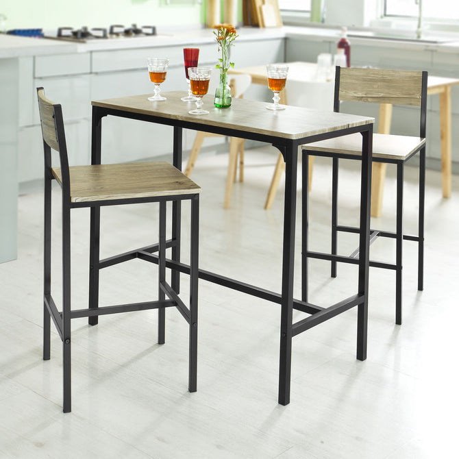 Haotian OGT03-N, 3 Piece Dining Set,  Bar Table Set with 2 Stools, Home Kitchen Breakfast Table Image 6