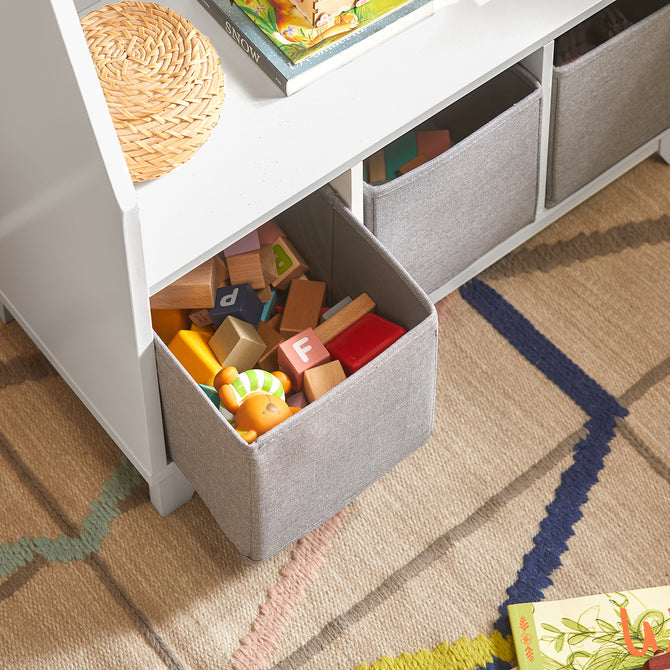 Haotian KMB34-W, Children Kids Bookcase with 3 Storage Baskets, Book Shelf Storage Display Rack Organizer Holder Image 5