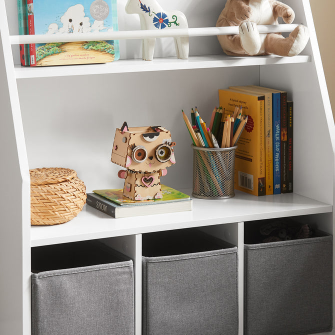 Haotian KMB34-W, Children Kids Bookcase with 3 Storage Baskets, Book Shelf Storage Display Rack Organizer Holder Image 6