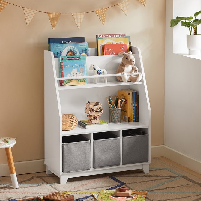 Haotian KMB34-W, Children Kids Bookcase with 3 Storage Baskets, Book Shelf Storage Display Rack Organizer Holder Image 8