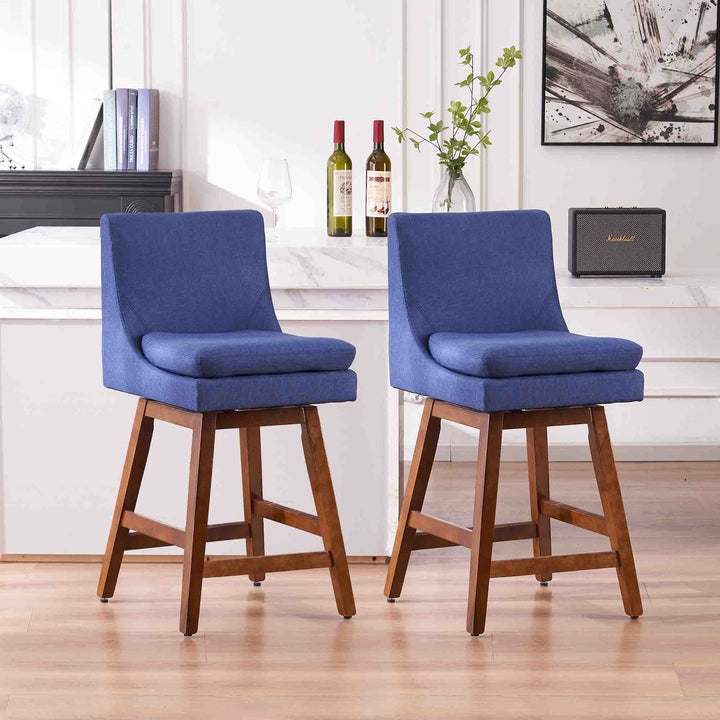 26 inch Upholstered Swivel Fabric Counter Bar Stools with Back and Wood Legs Image 3