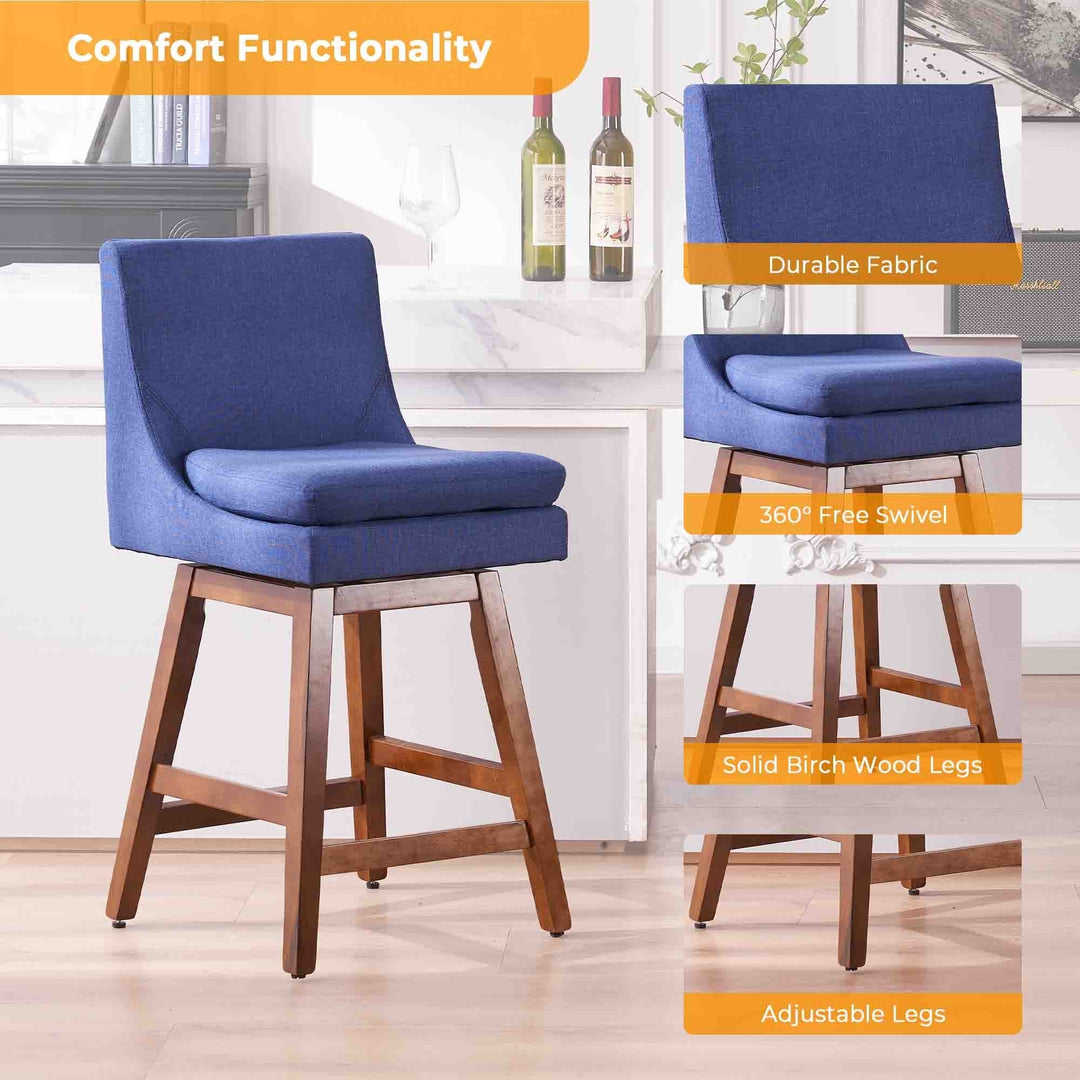 26 inch Upholstered Swivel Fabric Counter Bar Stools with Back and Wood Legs Image 4