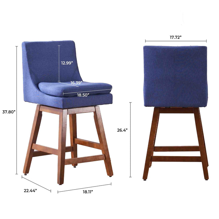 26 inch Upholstered Swivel Fabric Counter Bar Stools with Back and Wood Legs Image 5
