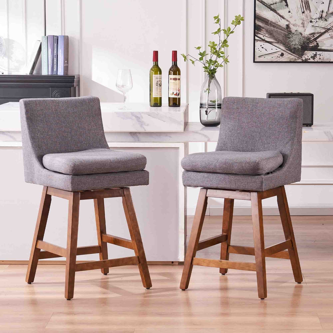 26 inch Upholstered Swivel Fabric Counter Bar Stools with Back and Wood Legs Image 7