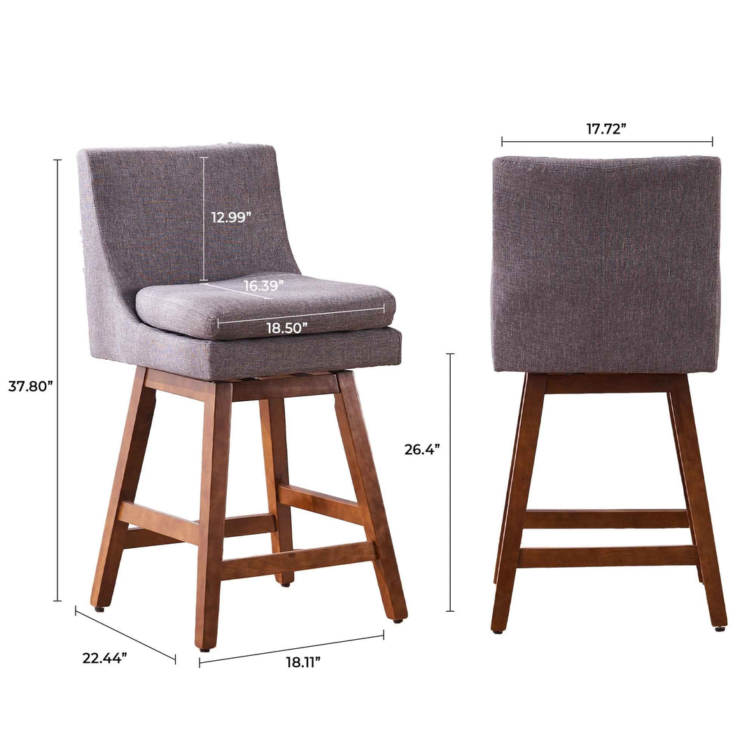 26 inch Upholstered Swivel Fabric Counter Bar Stools with Back and Wood Legs Image 9