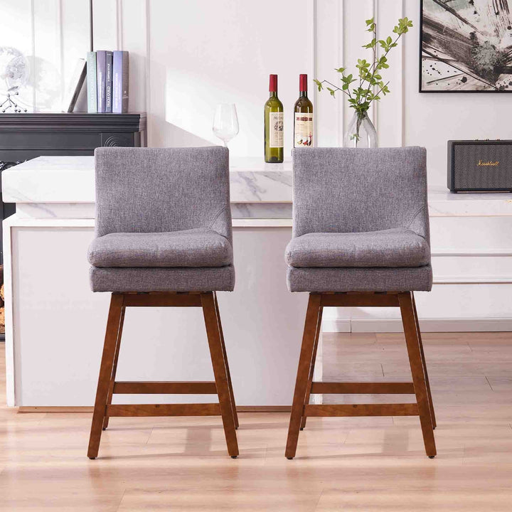 26 inch Upholstered Swivel Fabric Counter Bar Stools with Back and Wood Legs Image 8