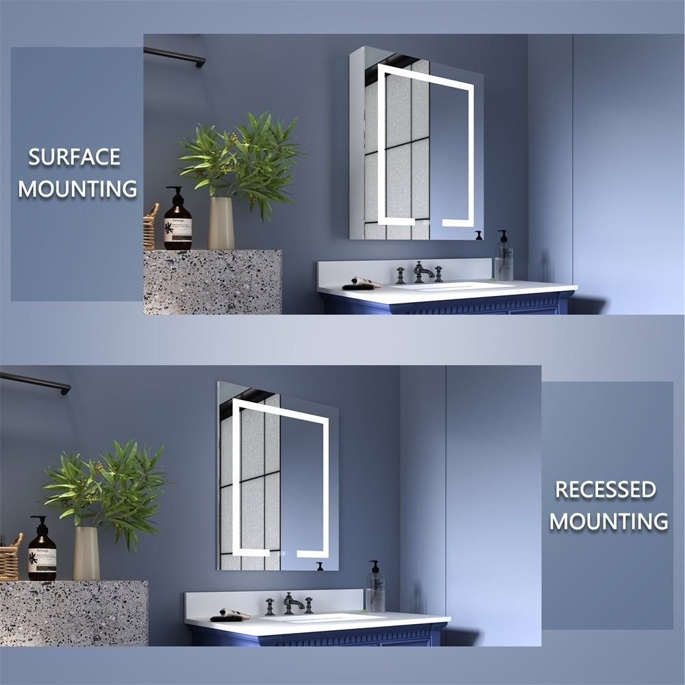 Boost-M1 24" W x 30" H Light Medicine Cabinet Recessed or Surface Mount Aluminum Adjustable Shelves Vanity Mirror Image 3