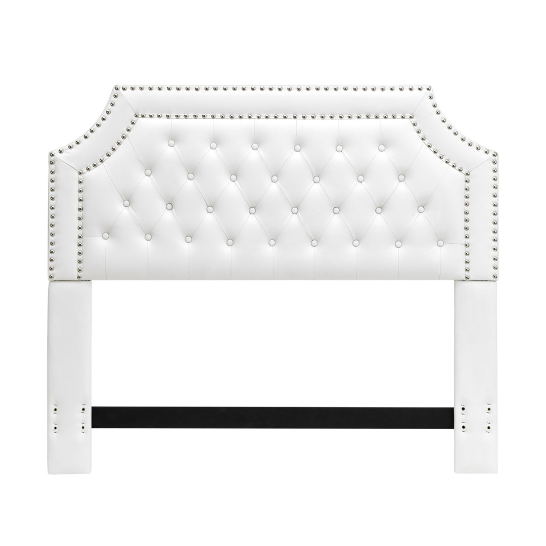 Chic Home Mahlon Headboard PU Leather Upholstered Button Tufted Double Row Silver Nailhead Trim Image 9