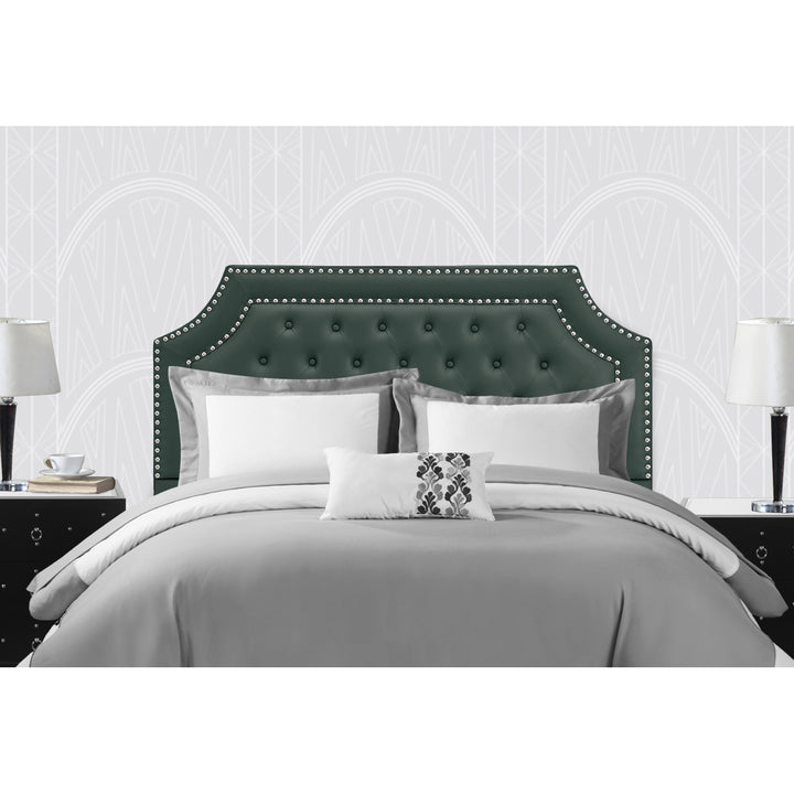 Chic Home Mahlon Headboard PU Leather Upholstered Button Tufted Double Row Silver Nailhead Trim Image 5