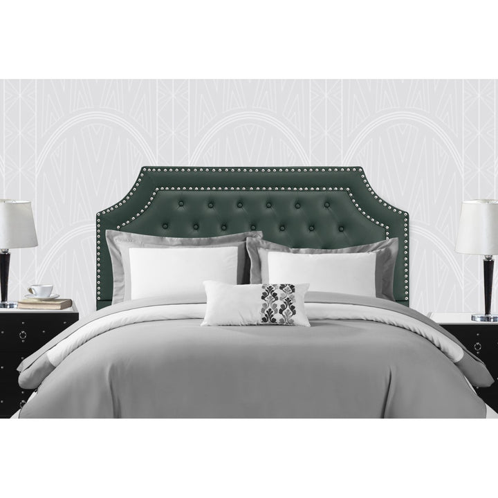 Chic Home Mahlon Headboard PU Leather Upholstered Button Tufted Double Row Silver Nailhead Trim Image 1