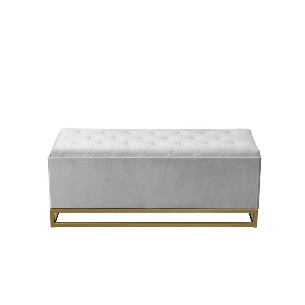 Iconic Home Kaili Storage Bench Velvet Upholstered Tufted Seat Gold Tone Metal Base With Discrete Interior Compartment Image 2