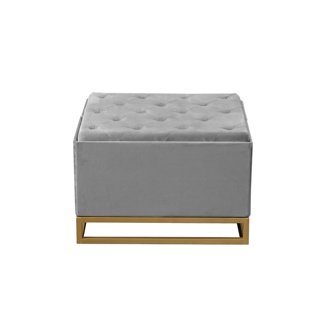 Iconic Home Addilyn Storage Ottoman Velvet Upholstered Tufted Seat Gold Tone Metal Base Image 6