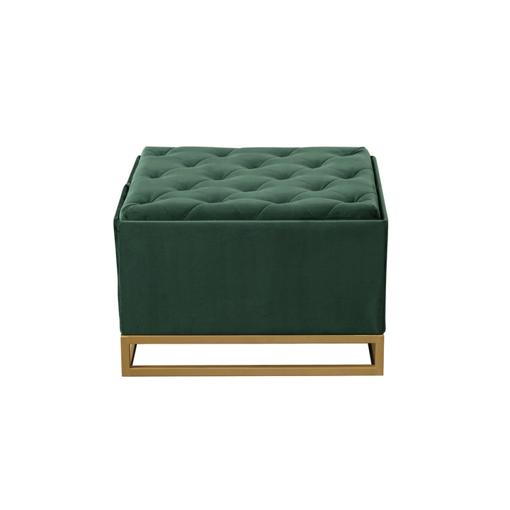 Iconic Home Addilyn Storage Ottoman Velvet Upholstered Tufted Seat Gold Tone Metal Base Image 7
