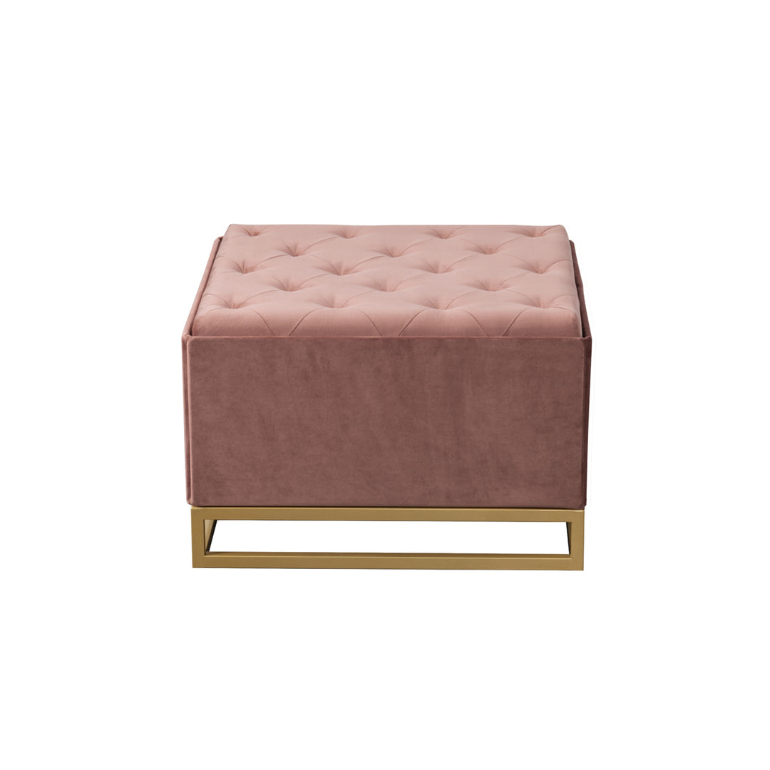 Iconic Home Addilyn Storage Ottoman Velvet Upholstered Tufted Seat Gold Tone Metal Base Image 8