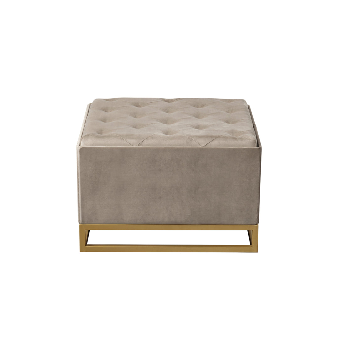 Iconic Home Addilyn Storage Ottoman Velvet Upholstered Tufted Seat Gold Tone Metal Base Image 9