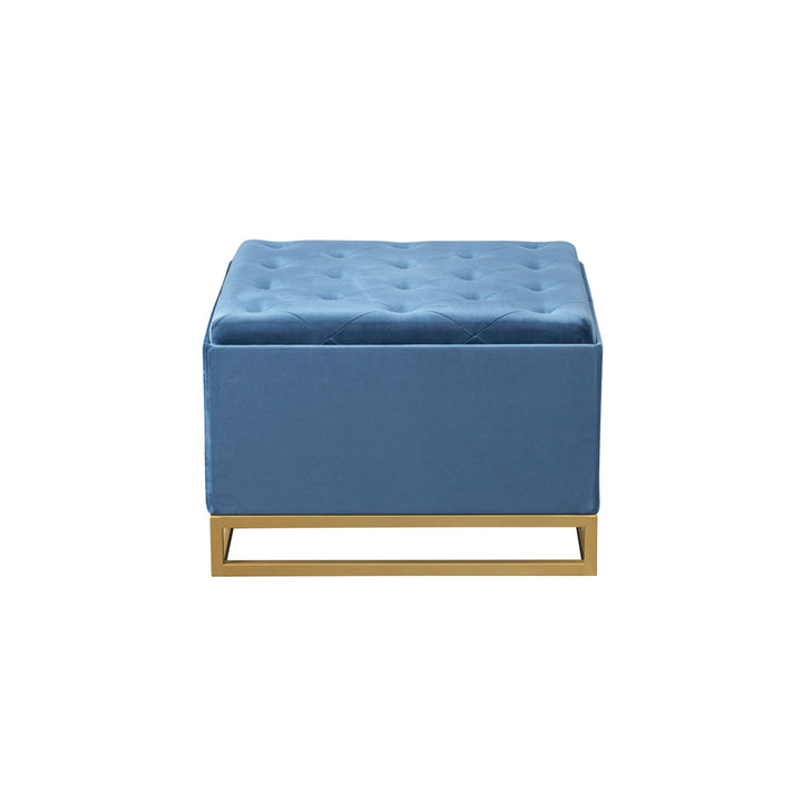 Iconic Home Addilyn Storage Ottoman Velvet Upholstered Tufted Seat Gold Tone Metal Base Image 10