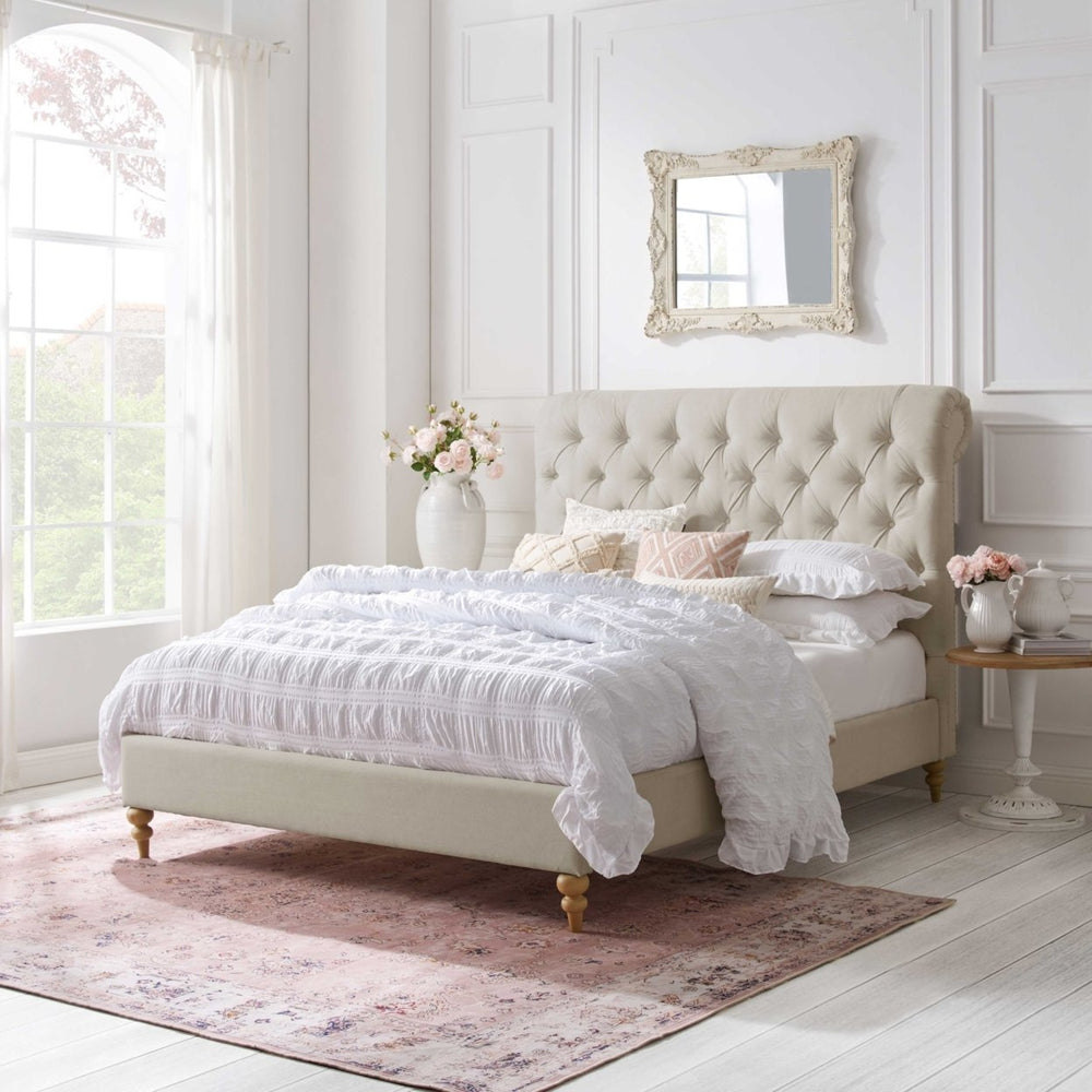 Kailynn Bed-Rolled Top Button Tufted-Nailhead Trim-Slats Included Image 2