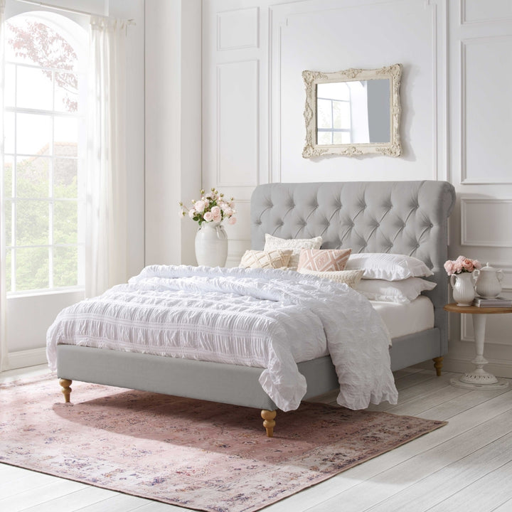 Kailynn Bed-Rolled Top Button Tufted-Nailhead Trim-Slats Included Image 4
