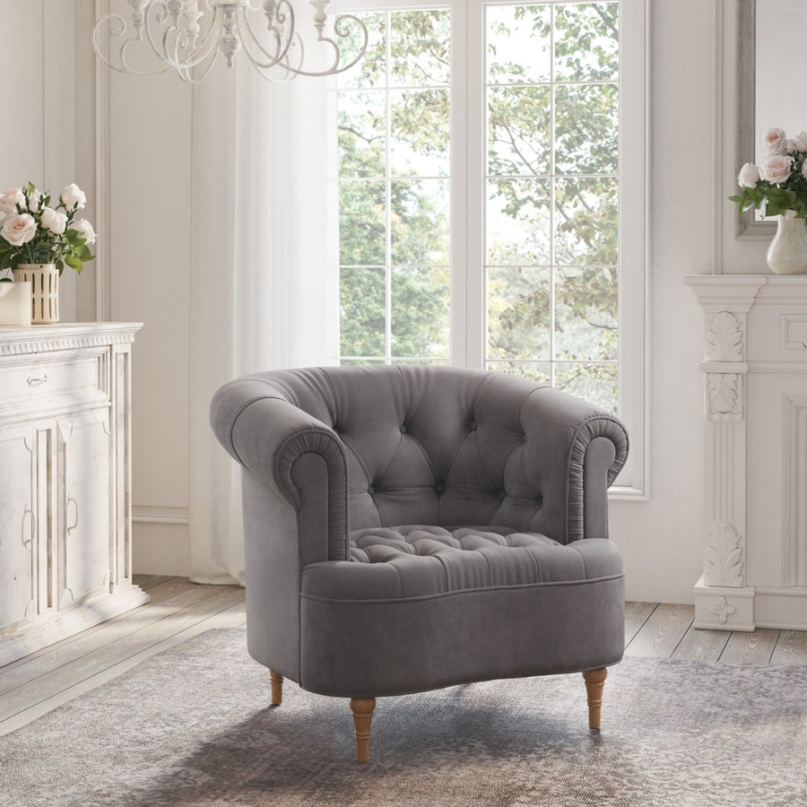 Hailie Accent Chair-Upholstered Button Tufted-Rolled Arms-Web Suspension Image 1