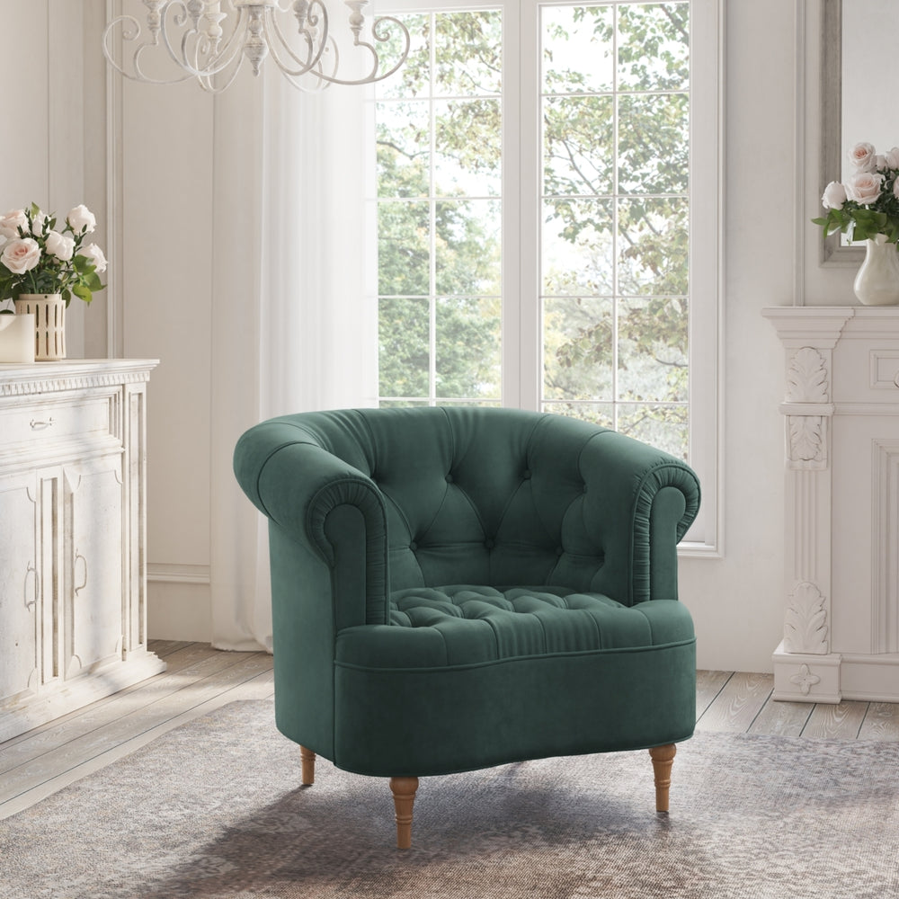 Hailie Accent Chair-Upholstered Button Tufted-Rolled Arms-Web Suspension Image 2