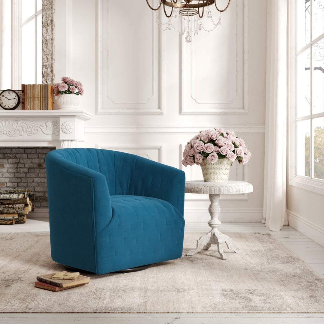 Kaitlin Accent Chair-Upholstered-Tufted-Barrel Image 1