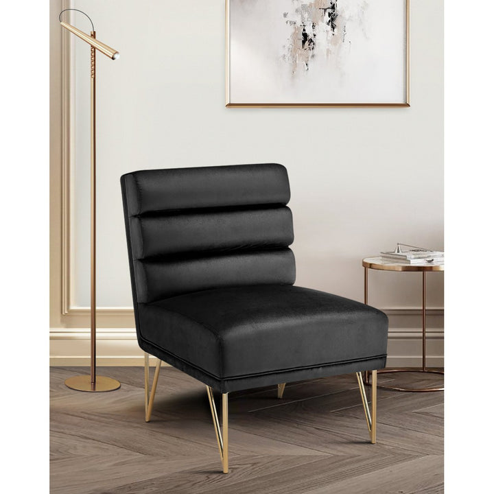 Iconic Home Karli Slipper Accent Chair Velvet Upholstered Tufted Horizontal Tufted Channel Quilted Seat Image 6