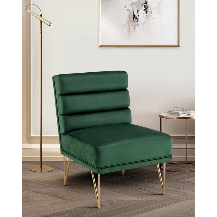 Iconic Home Karli Slipper Accent Chair Velvet Upholstered Tufted Horizontal Tufted Channel Quilted Seat Image 3