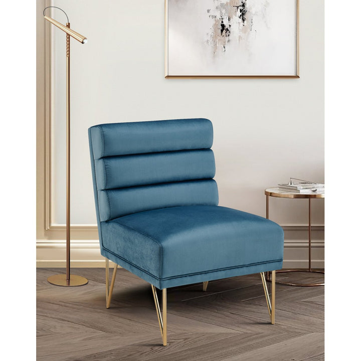 Iconic Home Karli Slipper Accent Chair Velvet Upholstered Tufted Horizontal Tufted Channel Quilted Seat Image 7