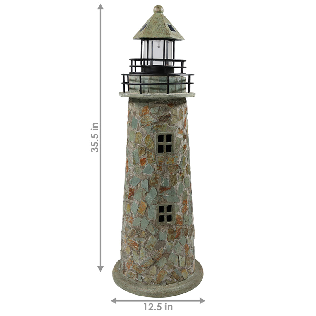 Sunnydaze 25 in Resin and Cobblestone Solar LED Lighthouse Nautical Statue Image 3