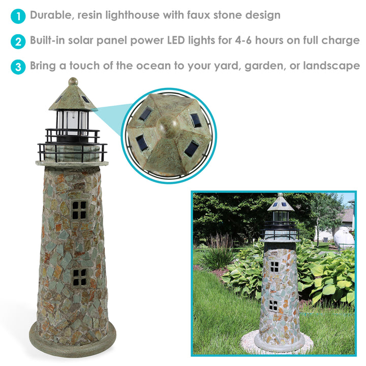 Sunnydaze 25 in Resin and Cobblestone Solar LED Lighthouse Nautical Statue Image 4