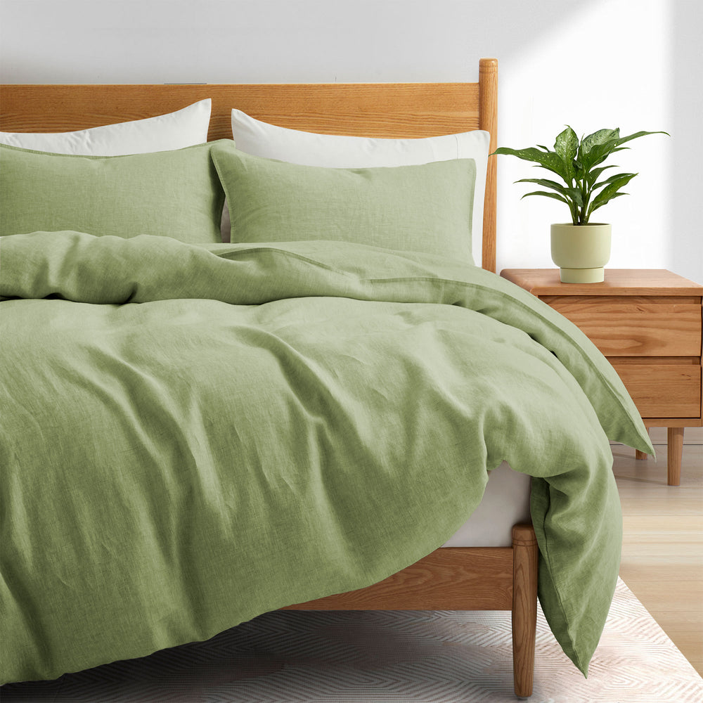 Premium Flax Linen Duvet Cover Set with Pillow Shams Breathable Moisture Wicking Bedding Set Image 2