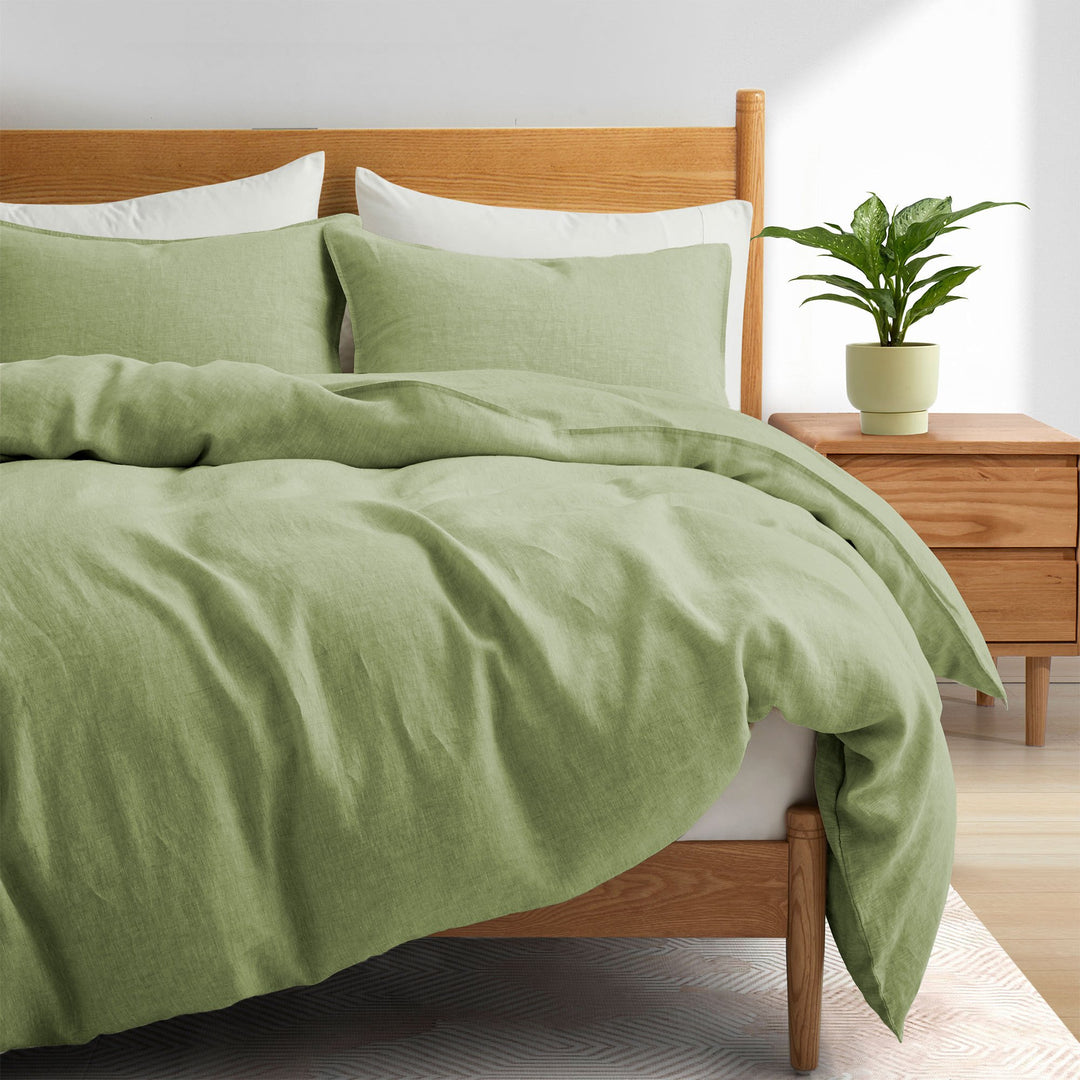 Premium Flax Linen Duvet Cover Set with Pillow Shams Breathable Moisture Wicking Bedding Set Image 1