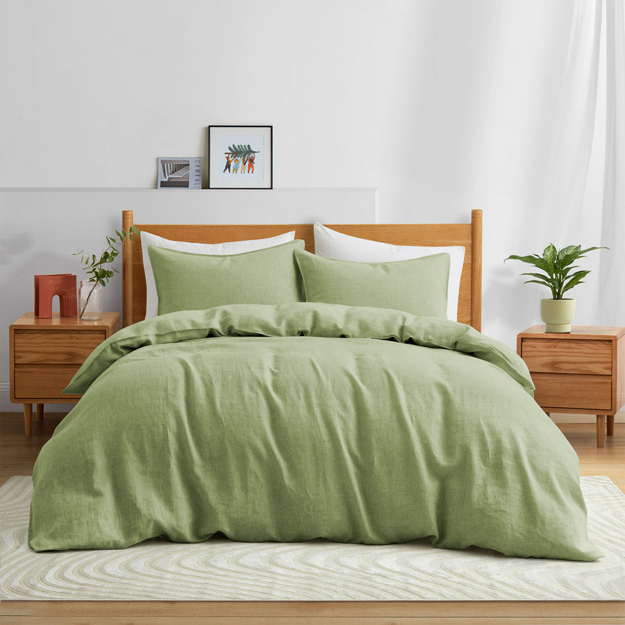Premium Flax Linen Duvet Cover Set with Pillow Shams Breathable Moisture Wicking Bedding Set Image 1