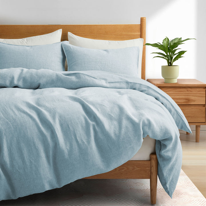 Premium Flax Linen Duvet Cover Set with Pillow Shams Breathable Moisture Wicking Bedding Set Image 5