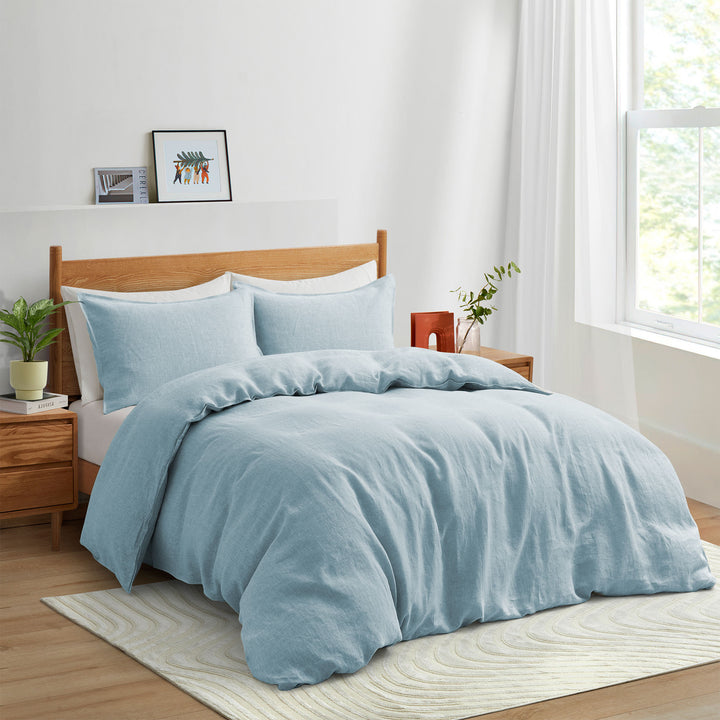Premium Flax Linen Duvet Cover Set with Pillow Shams Breathable Moisture Wicking Bedding Set Image 6
