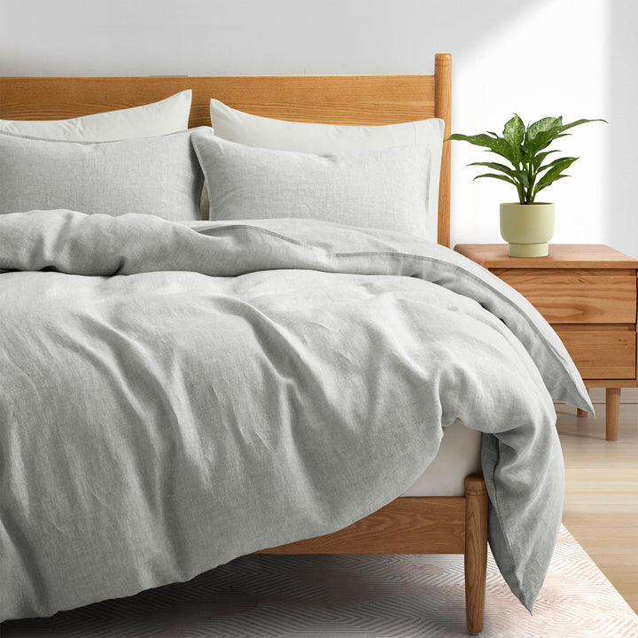 Premium Flax Linen Duvet Cover Set with Pillow Shams Breathable Moisture Wicking Bedding Set Image 9