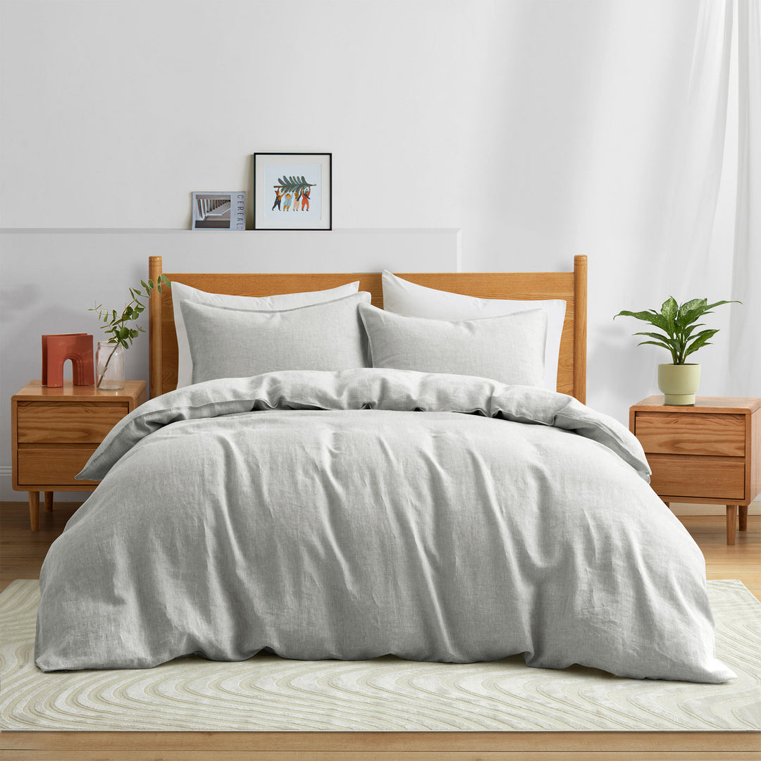 Premium Flax Linen Duvet Cover Set with Pillow Shams Breathable Moisture Wicking Bedding Set Image 10