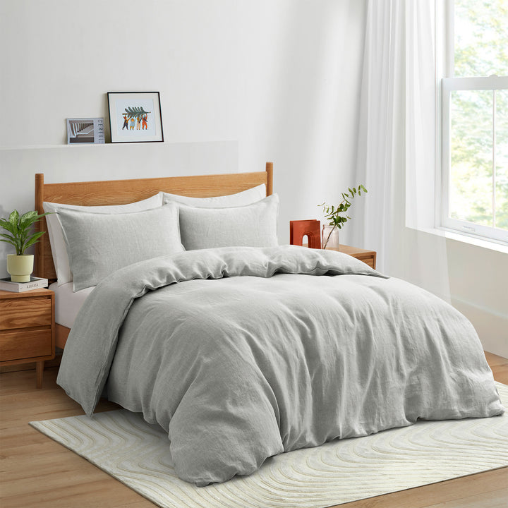 Premium Flax Linen Duvet Cover Set with Pillow Shams Breathable Moisture Wicking Bedding Set Image 11