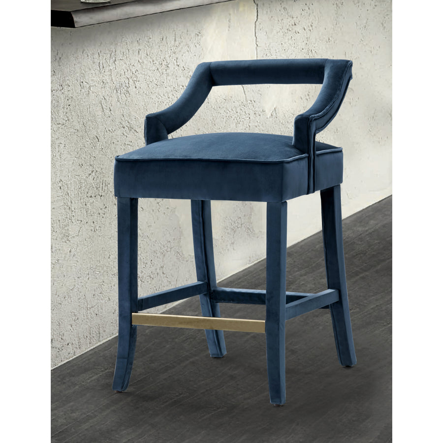 Iconic Home Catalina Counter Stool Chair Velvet Upholstered Half Back Design Gold Tone Footrest Bar Wood Frame, Modern Image 1