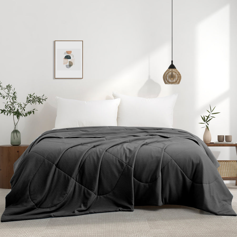 Queen Size Oversize Blanket for Hot Sleepers Reversible Design with Waffle, Gray, 90" x 90" Image 1