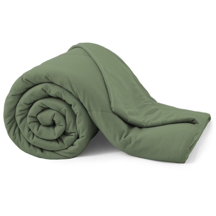 Cooling Silky Blanket with Waffle Design for Summer, Green, 90" x 90" Image 6