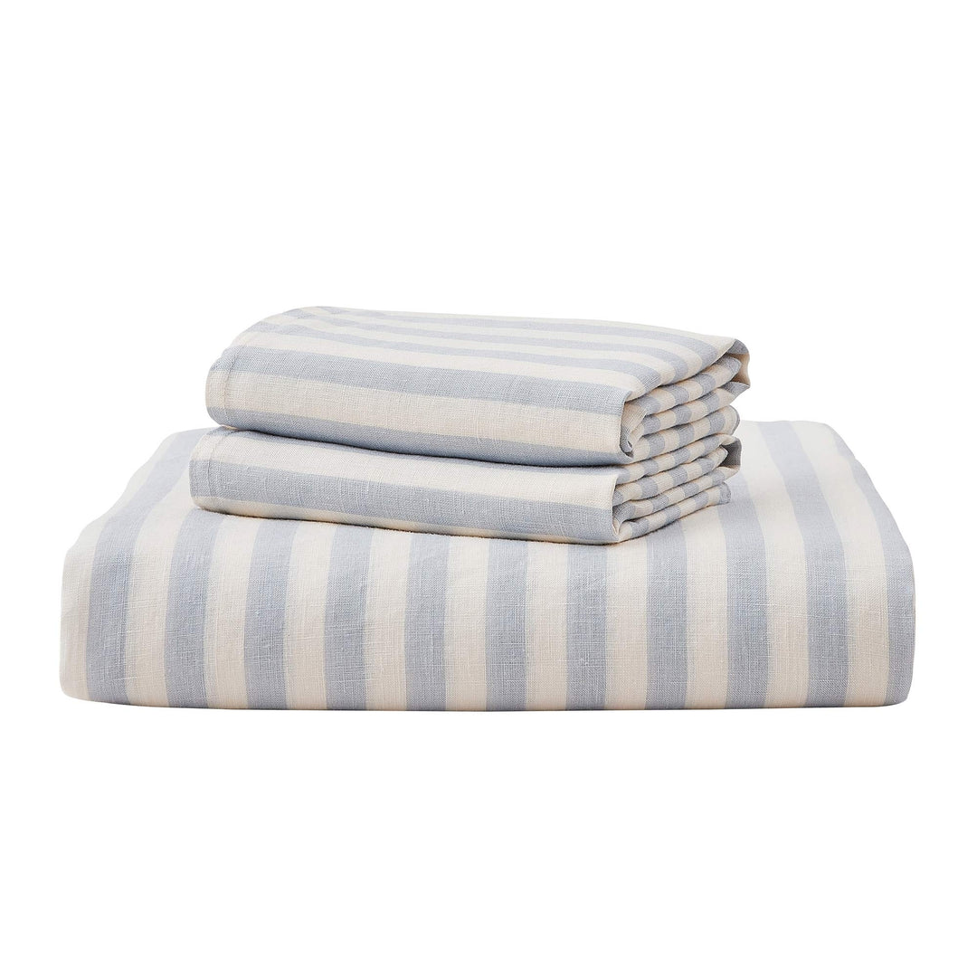 King Size Washed Linen Duvet Cover with Shams, Stripe Design, 3 Piece Bedding Duvet Cover Set Image 4