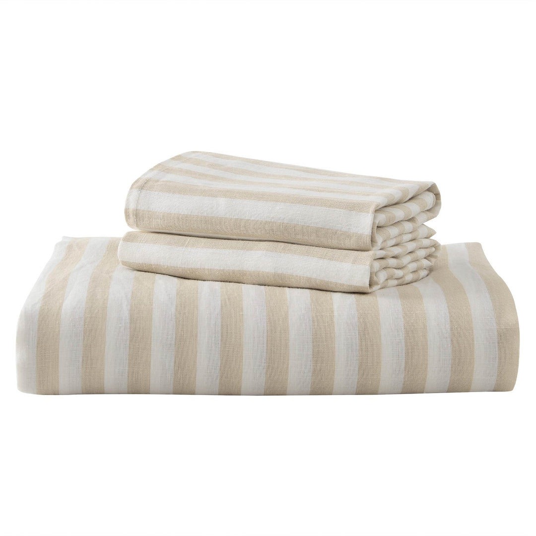 King Size Washed Linen Duvet Cover with Shams, Stripe Design, 3 Piece Bedding Duvet Cover Set Image 12