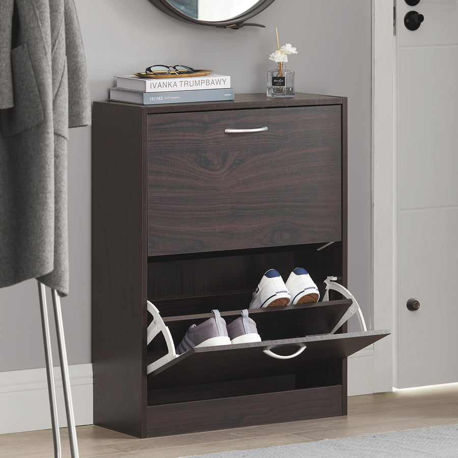 Haotian FSR110-K-BR, Brown Shoe Cabinet with 2 Flip-Drawers, Freestanding Shoe Rack Organiazer Image 1