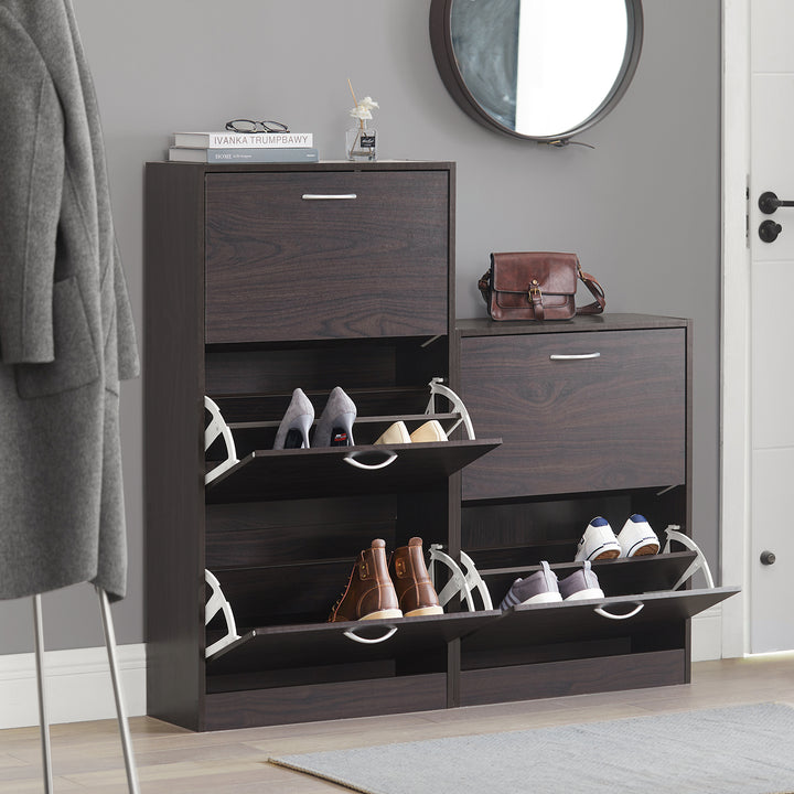 Haotian FSR110-K-BR, Brown Shoe Cabinet with 2 Flip-Drawers, Freestanding Shoe Rack Organiazer Image 6