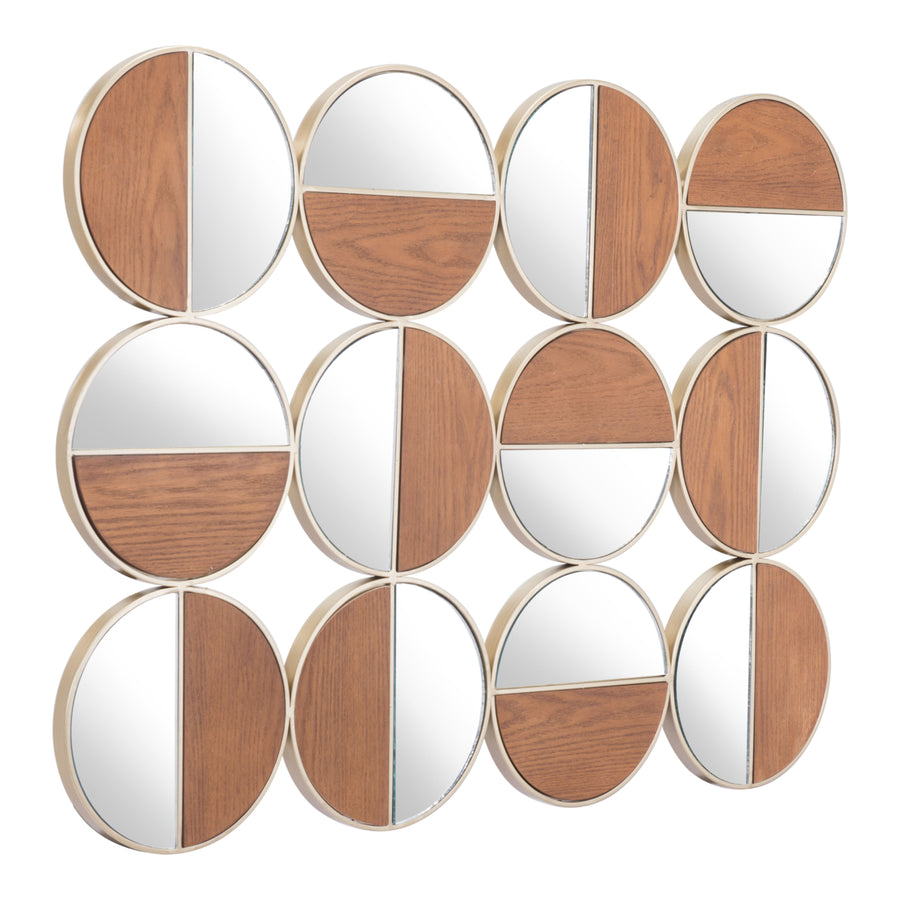 Cycle Round Mirror Gold and Walnut Image 1