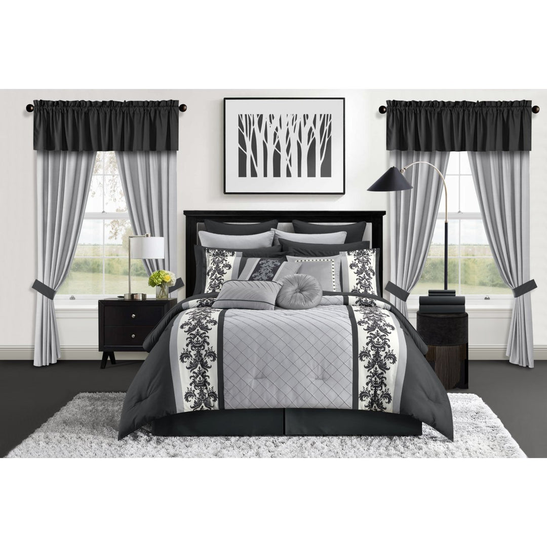 Dyllan 30 Piece Comforter Set Color Block Diamond Stitched Printed Scroll Bed in a Bag Bedding Image 3