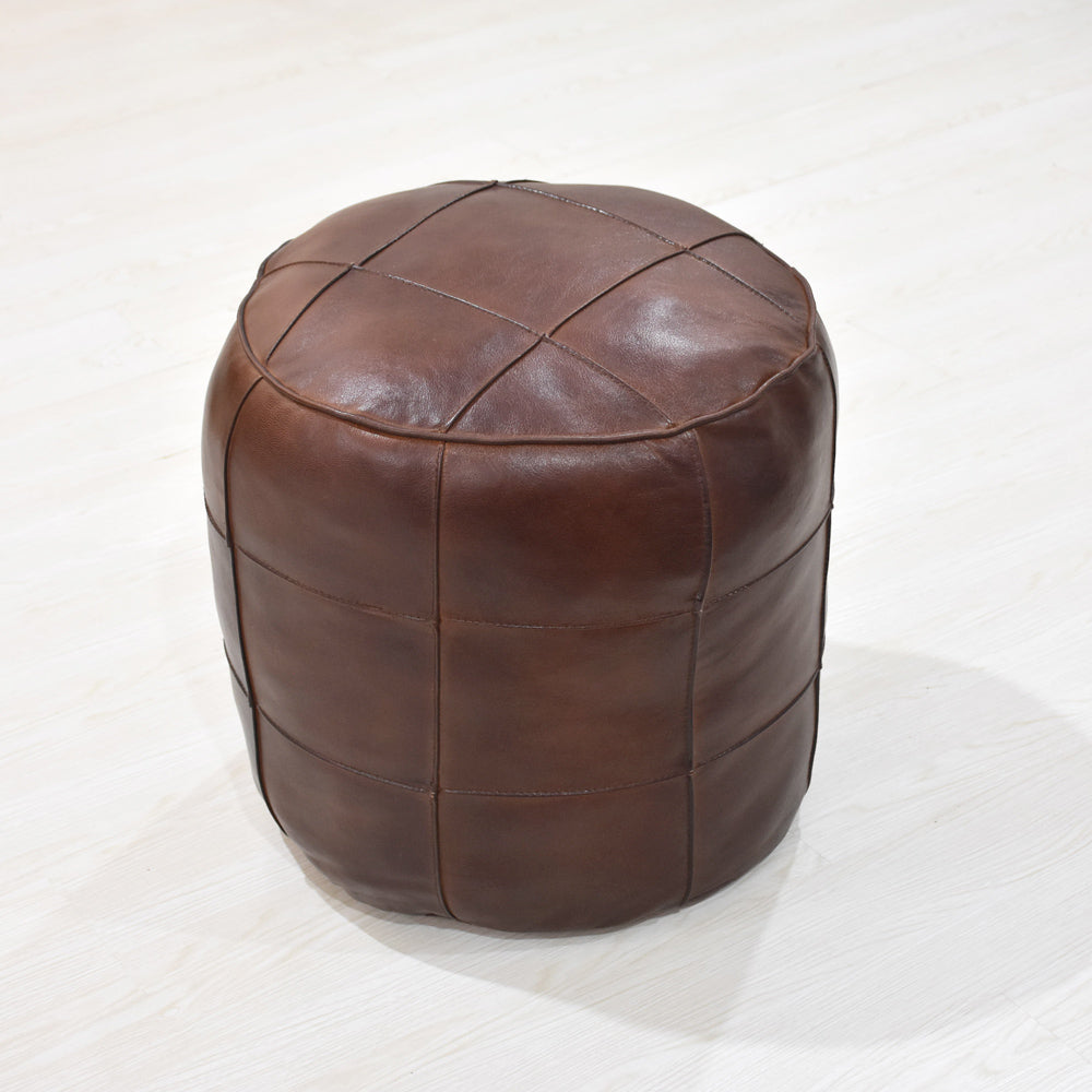 BBH Homes Handmade Brown Round Shaped Leather Pouf Ottomans 14x14x14 BBBACPF0028 Image 3