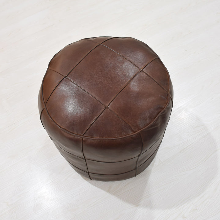BBH Homes Handmade Brown Round Shaped Leather Pouf Ottomans 14x14x14 BBBACPF0028 Image 4